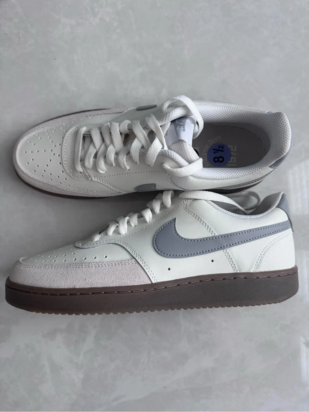 Nike Men’s White and Light Gray Low-Top Sneakers with Brown Sole